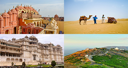 rajasthan weekly tour in 08 days covering attractions such as hawah mahal, jaisalmer camel safari on sand dunes, city palace udaipur, mount abu gurushikhar