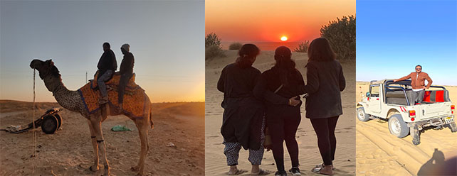 Jaisalmer Sam Sand Dunes during the sunset time, camel safari, and jeep safari.