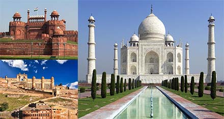 golden triangle in india comprises delhi, agra, and jaipur. Prominent attractions in this tour are- Red Fort, Taj Mahal, and Amer Fort