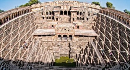 visit the world's largest stepwell- abhaneri stepwell also known as chand baori, in between agra and jaipur.
