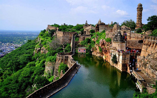 town view from the gaumukh kund chittorgarh fort